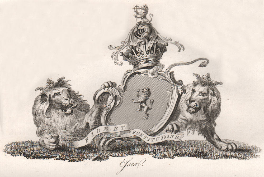 ESSEX. Coat of Arms. Heraldry 1790 old antique vintage print picture